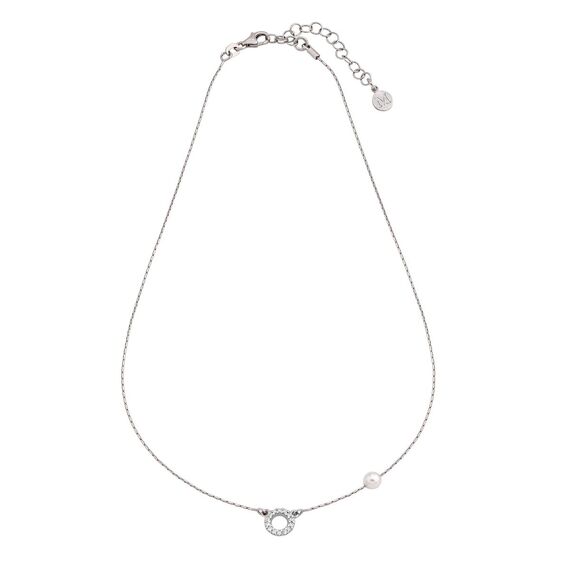 Серебряное колье с круглым жемчугом и фианитами Majorica Angel
