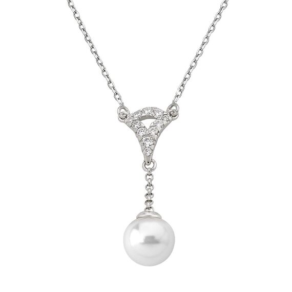 Серебряное колье с подвеской из жемчуга и фианитами Majorica Exquisite