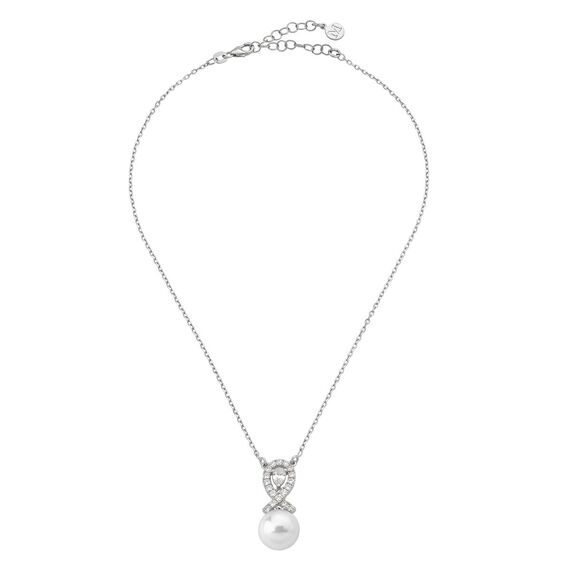 Серебряное колье с подвеской из круглого жемчуга и фианитами Majorica Exquisite