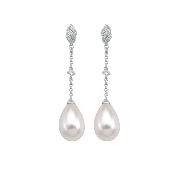 Серебряные серьги с жемчугом и кубиками циркония Majorica Exquisite