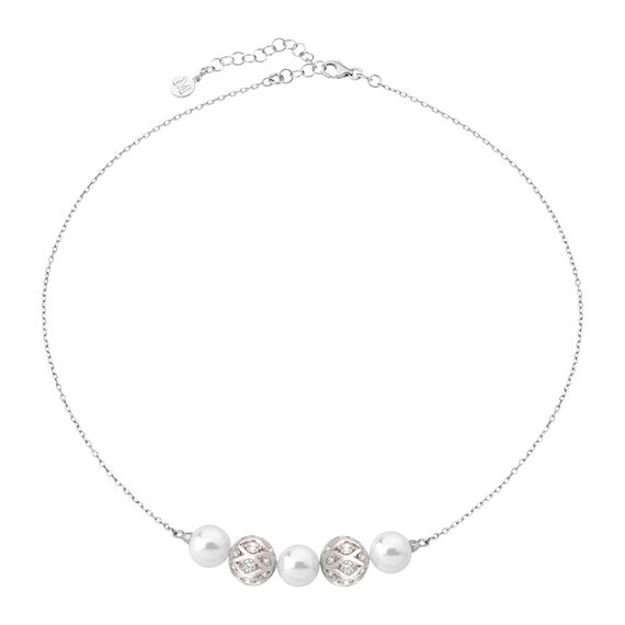 Серебряное колье с круглым жемчугом и цирконием Majorica Esfera