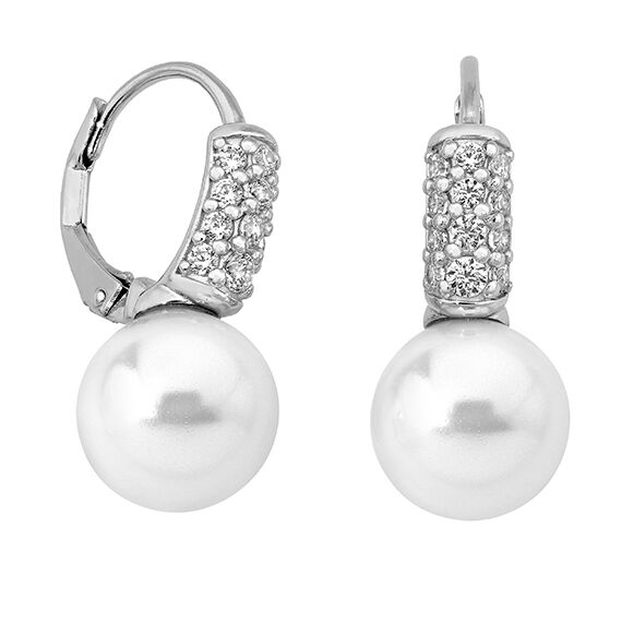 Серьги серебряные с жемчугом белым висячие Majorica Exquisite