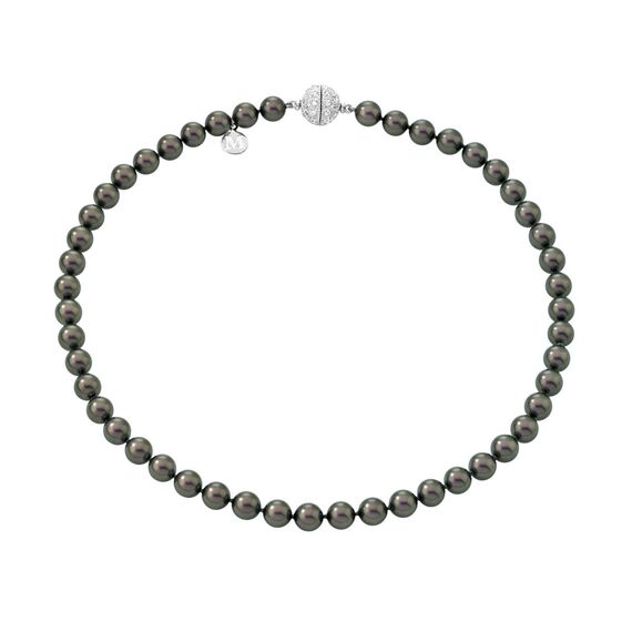 Серебряное колье из серого жемчуга  и фианитов Majorica Classic