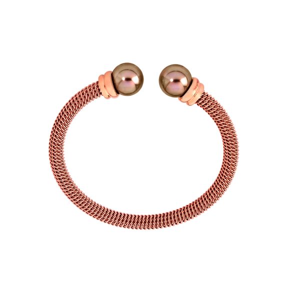 Жесткий браслет с жемчугом и золотом Majorica Modern Metals