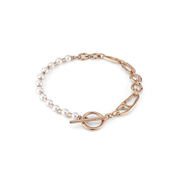 Золотое колье женское с жемчугом и крупными звеньями разной формы UNOde50 Pearl & Match