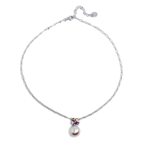 Серебряное колье с подвеской из круглого жемчуга и фианитов Majorica Colors
