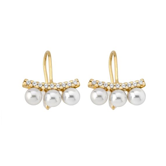 Золотые серьги с жемчугом  и фианитами Majorica Fine Silver