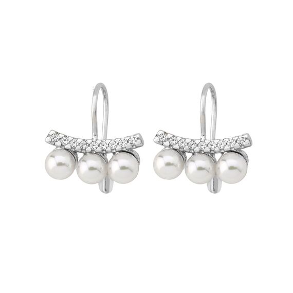 Серебряные серьги с жемчугом  фианитами Majorica Fine Silver