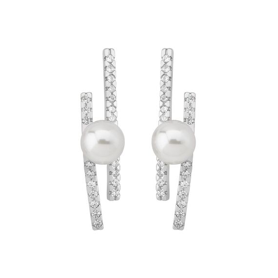 Серебряные серьги с жемчугом и фианитами Majorica Fine Silver
