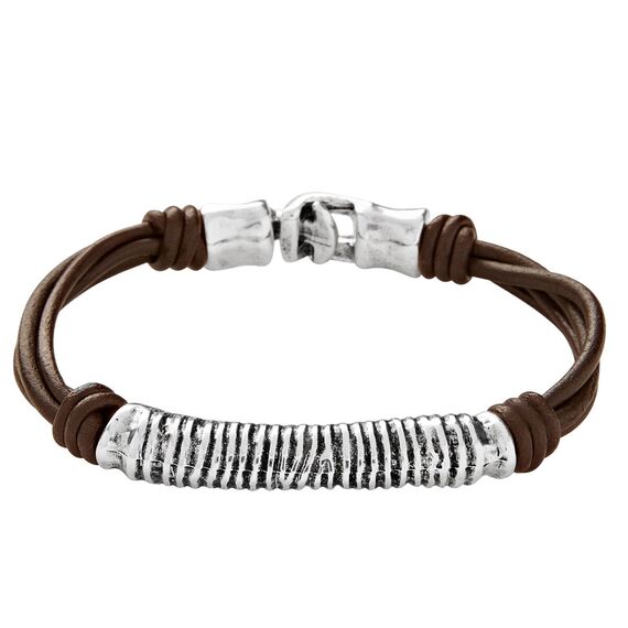 Кожаный браслет мужской с серебряными вставками UNOde50 Knot knot