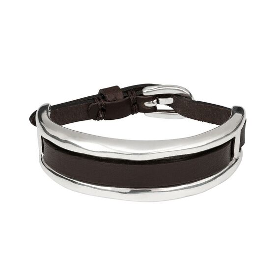 Кожаный браслет с серебряными вставками UNOde50Total black, Размер (мм): 165