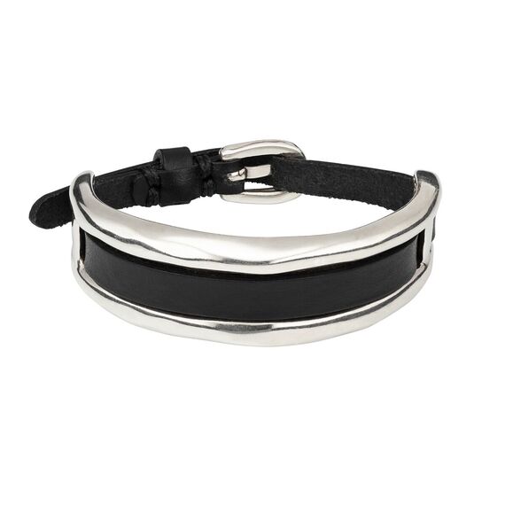 Кожаный браслет с серебряными вставками UnoDe50 Total black, Размер (мм): 180