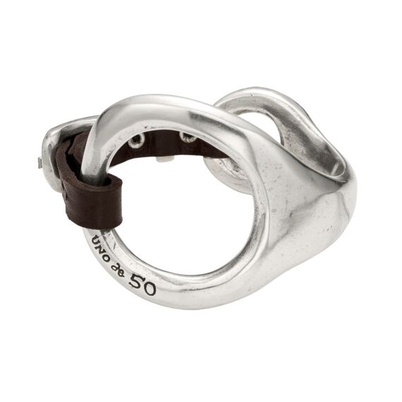 Жесткий браслет из серебра и кожи UNOde50 Through the magnifying glass