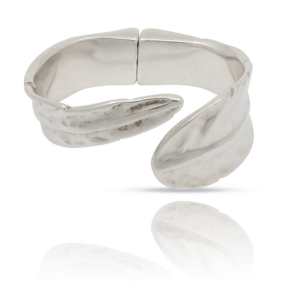 Серебряный браслет женский жесткий форма листа UNOde50 Feather