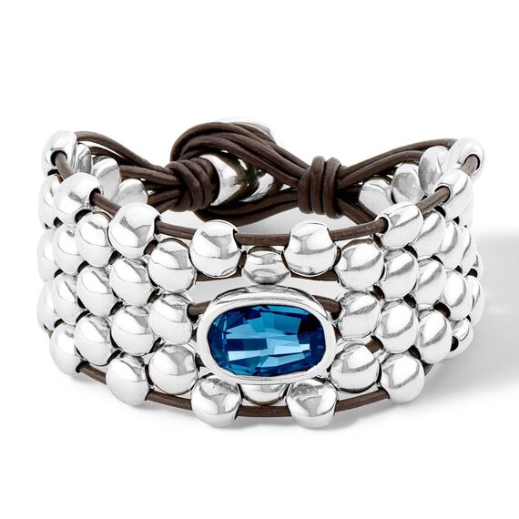 Серебряный браслет женский  широкий с кристаллом Сваровски UnoDe50 Blue vibes