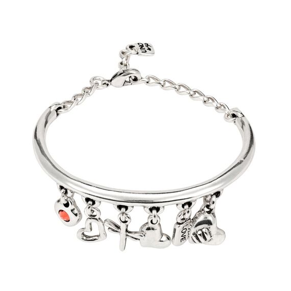Серебряный браслет женский с изогнутой базой и шести амулетов UNOde50 Love Keys