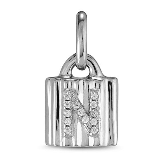 Подвеска серебряная замок с буквой из кристаллов Swarovski UNOde50 MYPADLOCK N