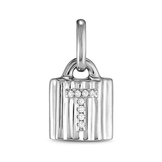 Подвеска серебряная замок с буквой из кристаллов Swarovski UNOde50 MYPADLOCK T