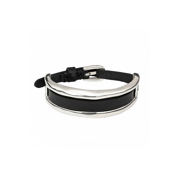 Кожаный браслет с серебряными вставками UnoDe50 Total black, Размер (мм): 165