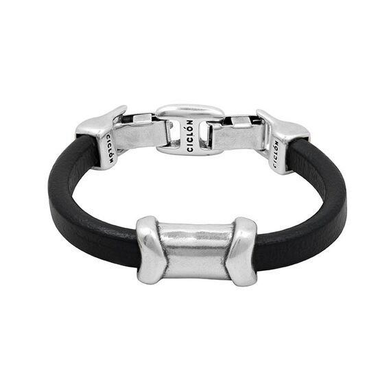 Кожаный браслет с серебряными вставками Ciclon Valero  (серый ), Размер (мм): 215
