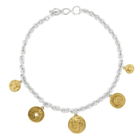 Серебряное колье женское с золотыми подвесками Ciclon France