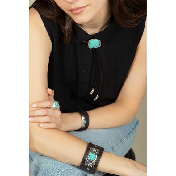 Кожаный браслет женский с серебром Ciclon Сhik, изображение 2