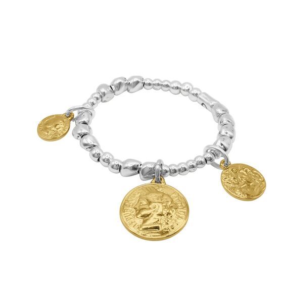 Серебряный браслет женский с золотыми подвесками Ciclon France