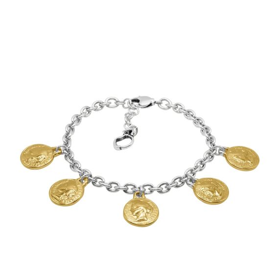 Серебряный браслет женский с золотыми подвесками Ciclon France