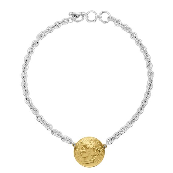 Серебряное колье женское с золотой подвеской Ciclon France