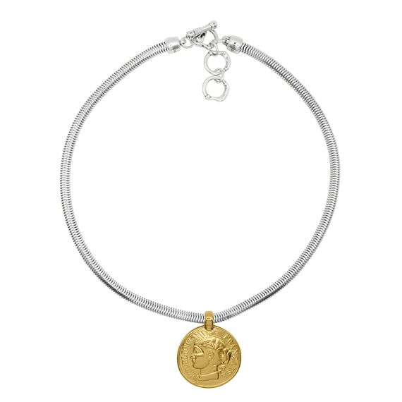 Серебряное колье женское с золотой подвеской Ciclon France