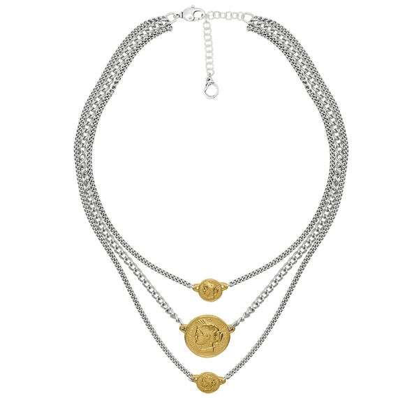 Серебряное колье женское с золотыми подвесками Ciclon France