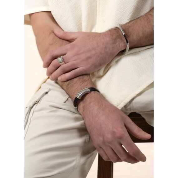 Кожаный браслет на руку с серебром Ciclon Man, Размер (мм): 190-195, изображение 2