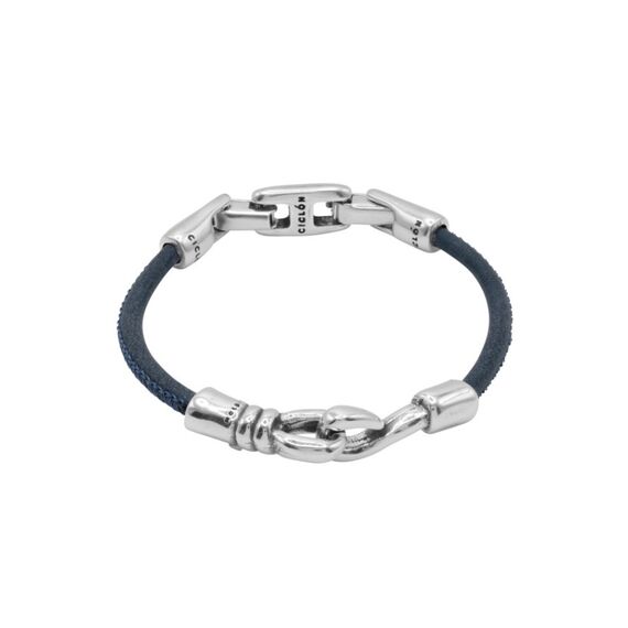 Кожаный браслет с серебряными вставками Ciclon Man, Размер (мм): 215-220