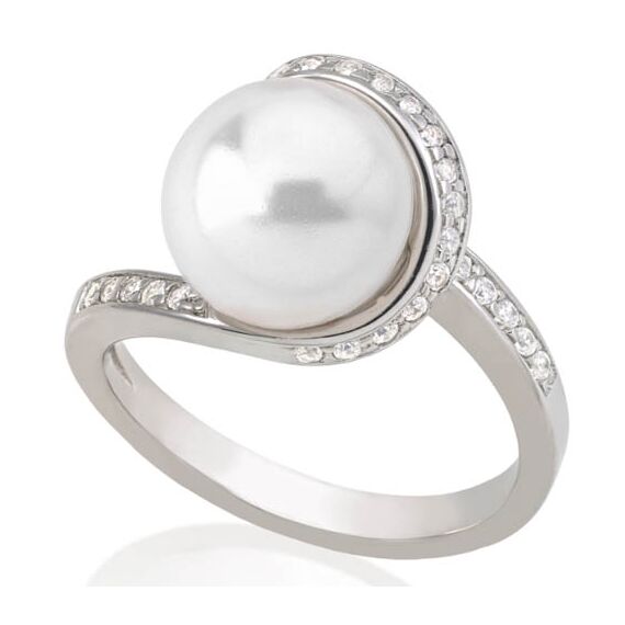 Серебряное кольцо женское с органическим жемчугом и кубиками циркония Exquisite Majorica, Размер (мм): 18,1