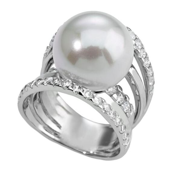 Серебряное кольцо женское на руку с белым жемчугом Brides, Размер (мм): 16,85