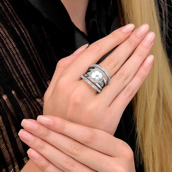 Серебряное кольцо женское на руку с белым жемчугом Brides, Размер (мм): 16,85, изображение 2