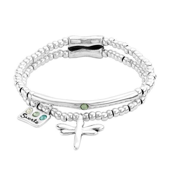 Серебряный браслет женский двойной с подвеской Стрекоза UNOde50 Lucky go happy, Размер (мм): 165