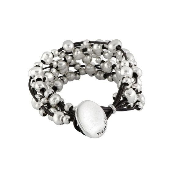 Серебряный браслет женский из бусин на кожаных нитях Непоседа UNOde50 Crazy Goat, Размер (мм): 165, изображение 2