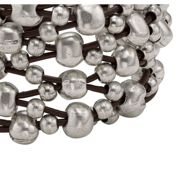 Серебряный браслет женский из бусин на кожаных нитях Непоседа UNOde50 Crazy Goat, Размер (мм): 165, изображение 3