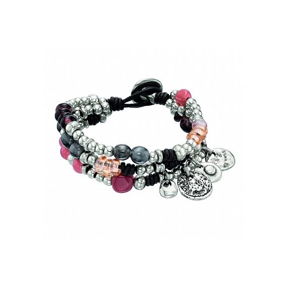 Кожаный браслет женский с серебряными вставками из бусин UNOde50 Florida