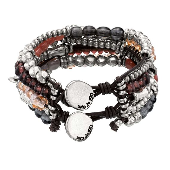 Кожаный браслет женский с серебряными вставками из бусин UNOde50 Florida, изображение 2