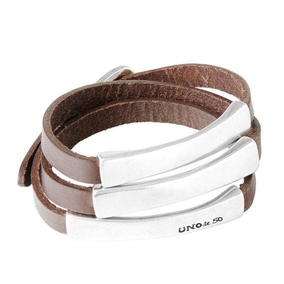 Кожаный браслет женский с серебряными вставками UNOde50 Blackout Brown