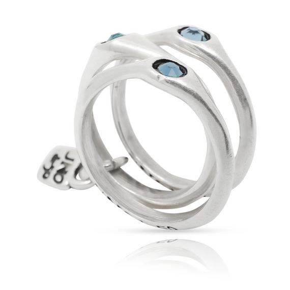 Серебряное кольцо тройное c кристаллами Сваровски UNOde50 Happy blue, Размер (мм): 18,3-18,7