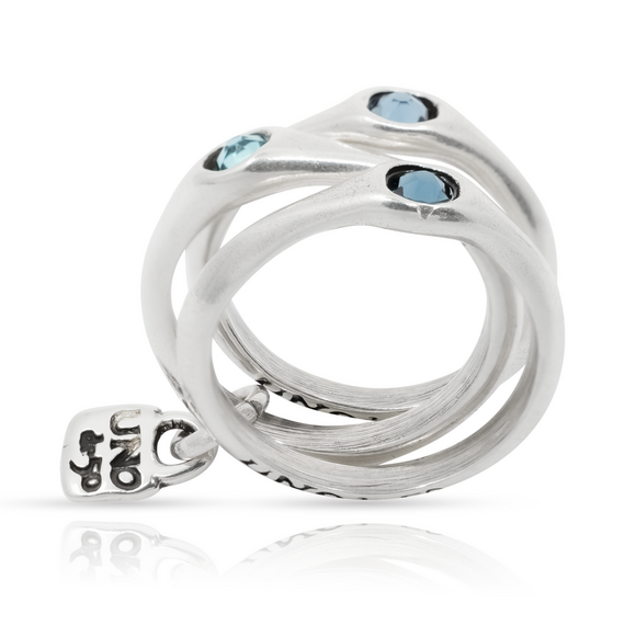 Серебряное кольцо тройное c кристаллами Сваровски UNOde50 Happy blue, Размер (мм): 18,3-18,7, изображение 2