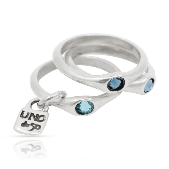 Серебряное кольцо тройное c кристаллами Сваровски UNOde50 Happy blue, Размер (мм): 18,3-18,7, изображение 4