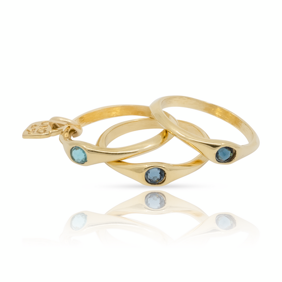 Золотое кольцо женское тройное с кристаллами Сваровски UNOde50 Happy blue, Размер (мм): 16,3-16,7, изображение 4