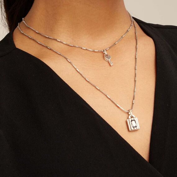 Серебряное колье женское двойное с кристаллом Сваровски UNOde50 Lock, изображение 3