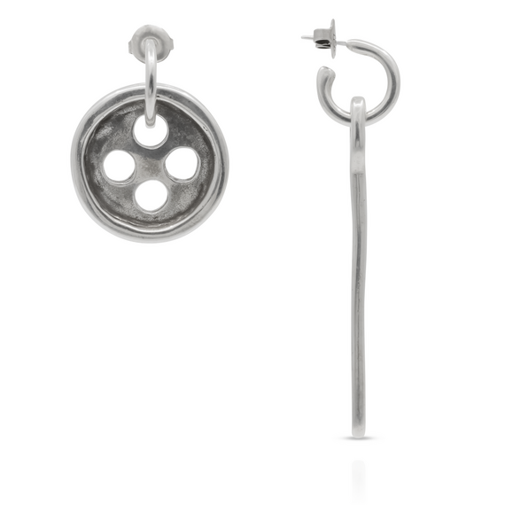 Серебряные серьги висячие Иголка с пуговицей UNOde50 Needle and button, изображение 4