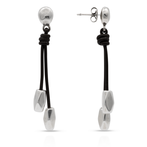 Серебряные серьги женские с натуральной кожей Направления UNOde50 Paths, изображение 3