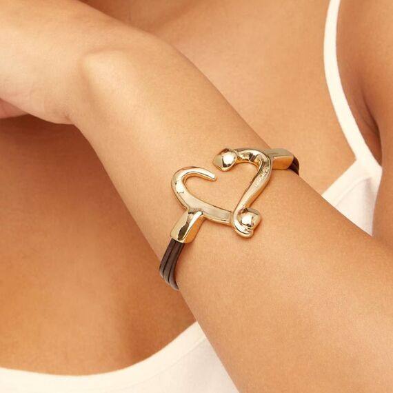 Кожаный браслет женский с золотом UNOde50 Love, изображение 4